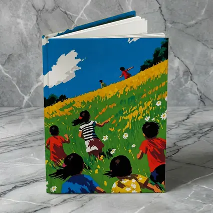 Children Running Through Sunny Wildflower Field