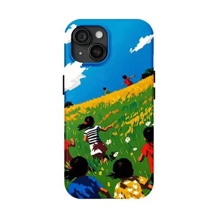 Children Running Through Sunny Wildflower Field