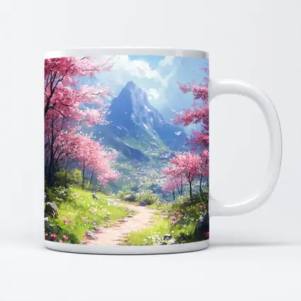 Cherry Blossom Path Mountain Anime Art