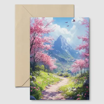 Cherry Blossom Path Mountain Anime Art