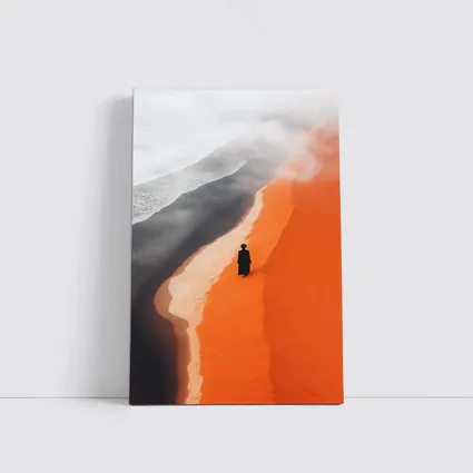 Lone Figure Walking Orange Desert Sand Dunes