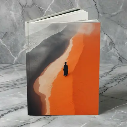 Lone Figure Walking Orange Desert Sand Dunes