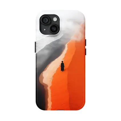 Lone Figure Walking Orange Desert Sand Dunes