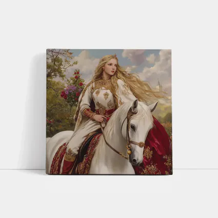 Medieval Princess Riding White Horse Fantasy Art