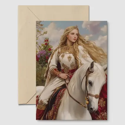 Medieval Princess Riding White Horse Fantasy Art