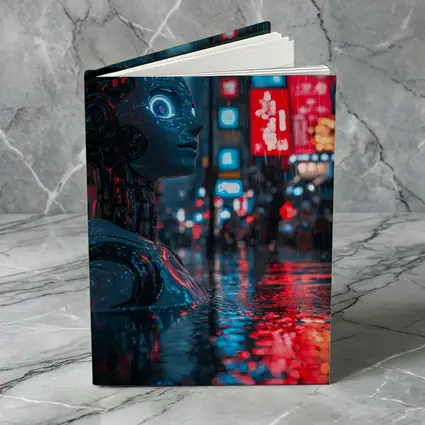 Cyberpunk Robot Rainy Neon City Night