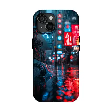 Cyberpunk Robot Rainy Neon City Night