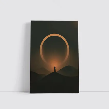 Lone Figure Desert Eclipse Glowing Ring