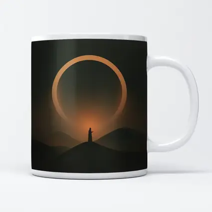 Lone Figure Desert Eclipse Glowing Ring