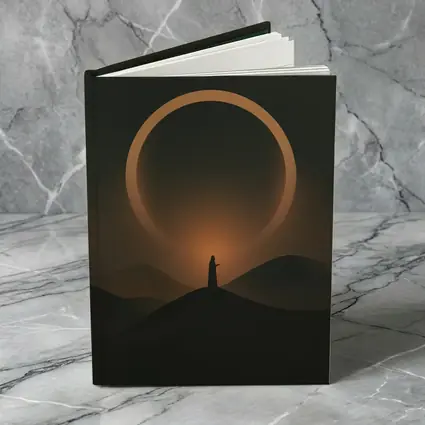 Lone Figure Desert Eclipse Glowing Ring