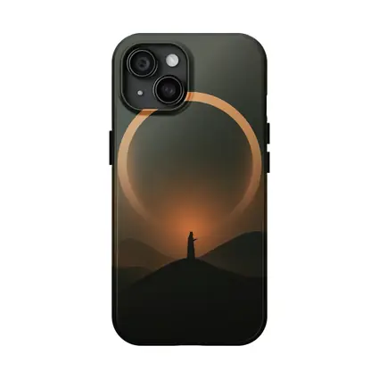 Lone Figure Desert Eclipse Glowing Ring