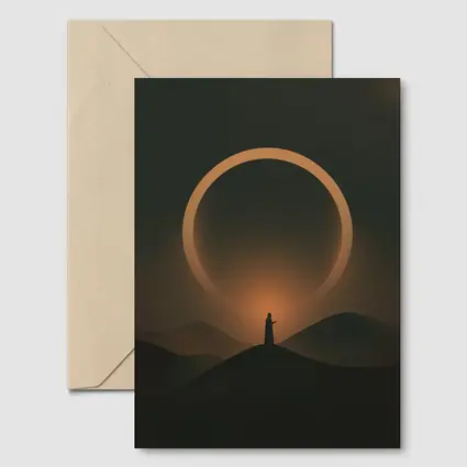 Lone Figure Desert Eclipse Glowing Ring