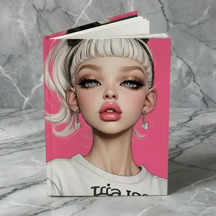 White Hair Girl Black Bow Pink Background