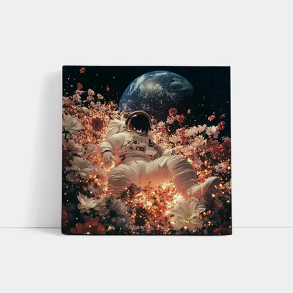 Astronaut Floating Among Flowers Earth Background