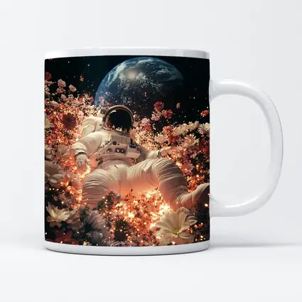 Astronaut Floating Among Flowers Earth Background