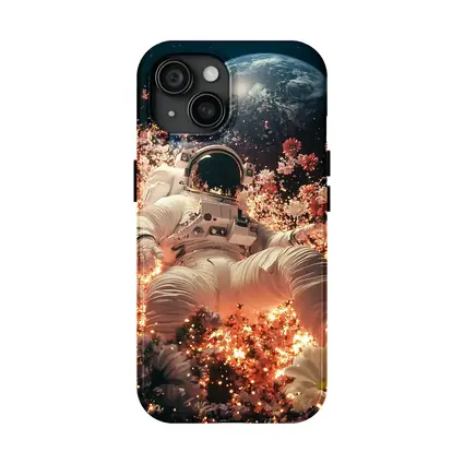 Astronaut Floating Among Flowers Earth Background