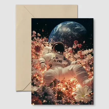 Astronaut Floating Among Flowers Earth Background