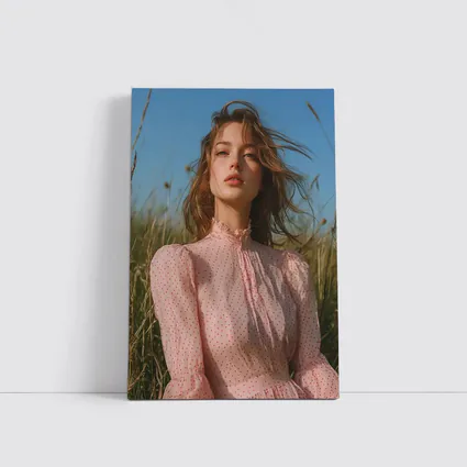 Young Woman Pink Dress Summer Meadow