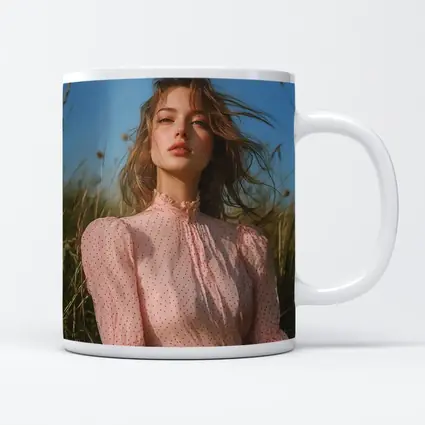 Young Woman Pink Dress Summer Meadow
