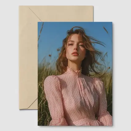 Young Woman Pink Dress Summer Meadow