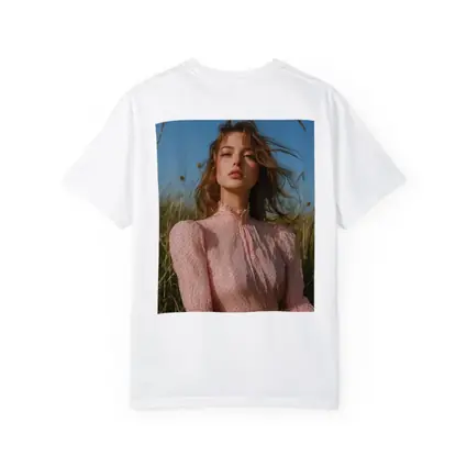 Young Woman Pink Dress Summer Meadow