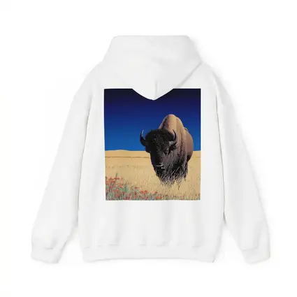 Bison Standing Tall Golden Prairie Blue Sky
