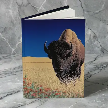 Bison Standing Tall Golden Prairie Blue Sky