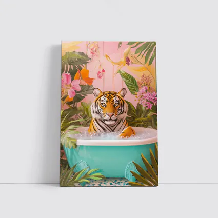Tiger Relaxing In Tropical Floral Bath