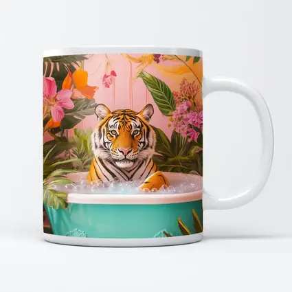 Tiger Relaxing In Tropical Floral Bath