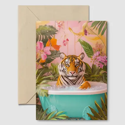 Tiger Relaxing In Tropical Floral Bath