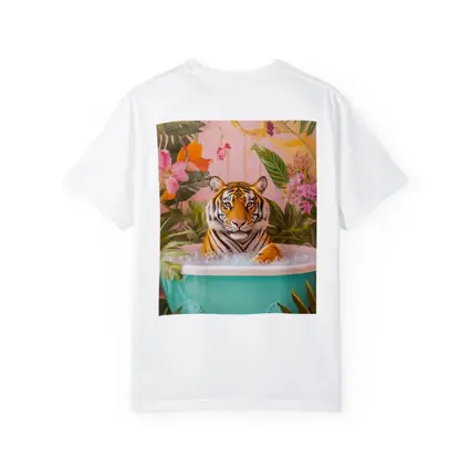 Tiger Relaxing In Tropical Floral Bath
