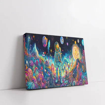 Astronaut Standing In Colorful Alien Landscape