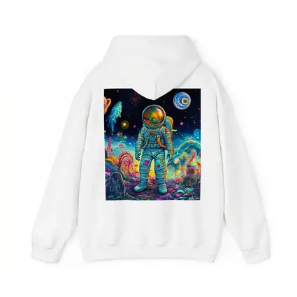 Astronaut Standing In Colorful Alien Landscape