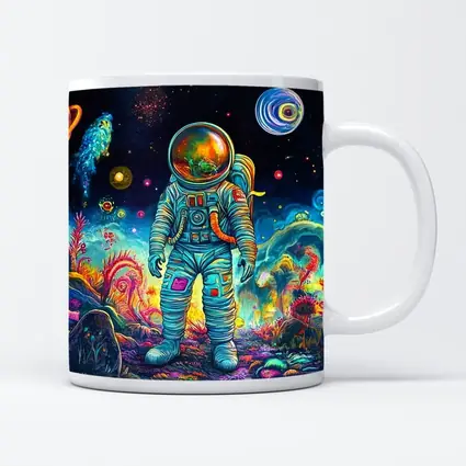 Astronaut Standing In Colorful Alien Landscape