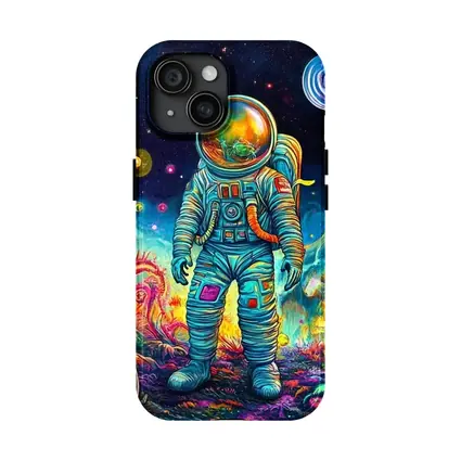 Astronaut Standing In Colorful Alien Landscape