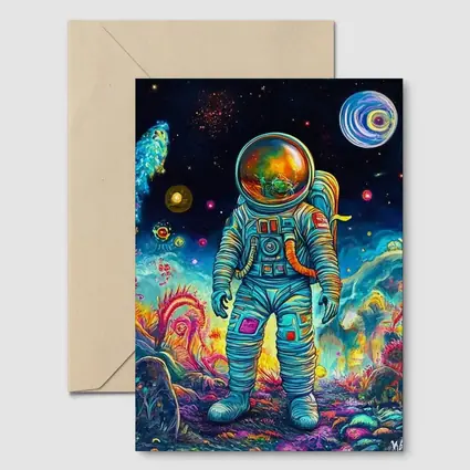Astronaut Standing In Colorful Alien Landscape