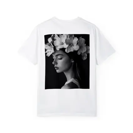 Woman Flower Crown Black White Portrait