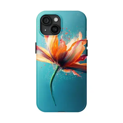 Orange Tulip Flower Explosion Teal Background