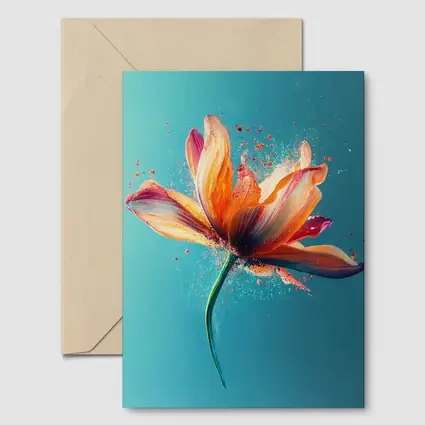 Orange Tulip Flower Explosion Teal Background