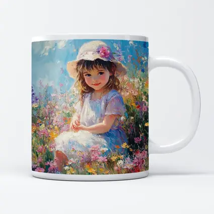 Little Girl Sitting in Wildflower Field Painting