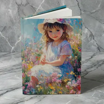 Little Girl Sitting in Wildflower Field Painting