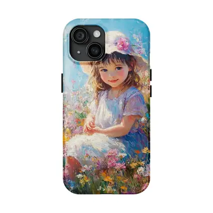 Little Girl Sitting in Wildflower Field Painting