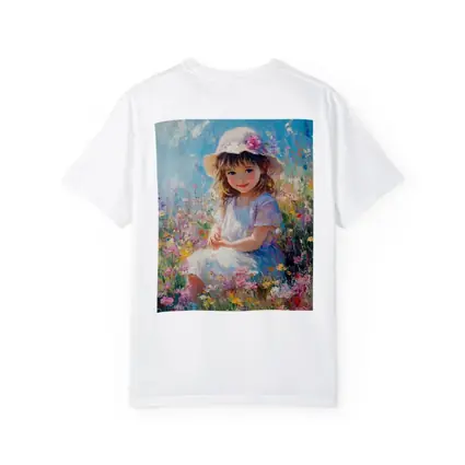 Little Girl Sitting in Wildflower Field Painting