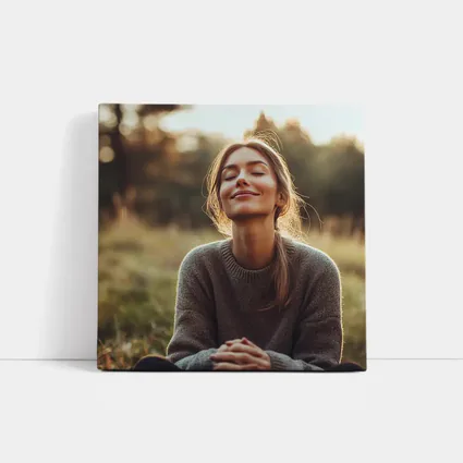 Woman Meditating Outdoors Golden Hour Nature