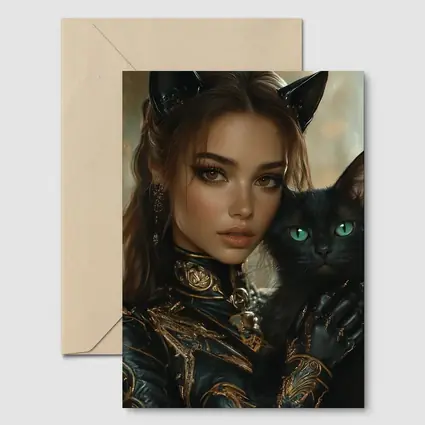 Fantasy Woman Cat Ears Black Cat Portrait
