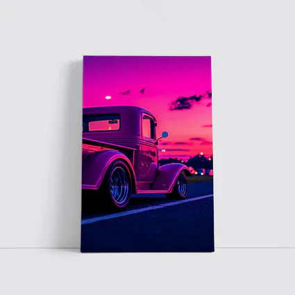 Classic Hot Rod Truck Neon Sunset Sky