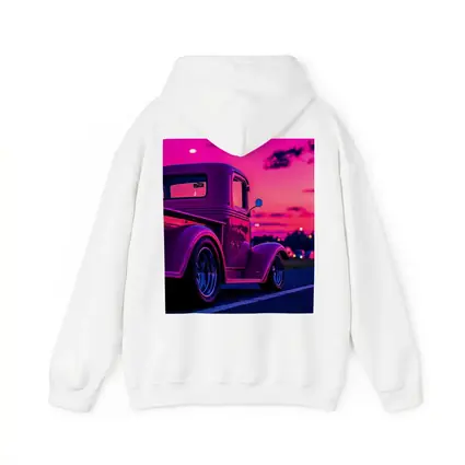 Classic Hot Rod Truck Neon Sunset Sky