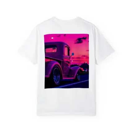 Classic Hot Rod Truck Neon Sunset Sky