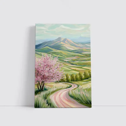 Cherry Blossom Tree Spring Valley Mountain Landscape