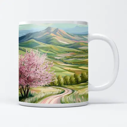 Cherry Blossom Tree Spring Valley Mountain Landscape